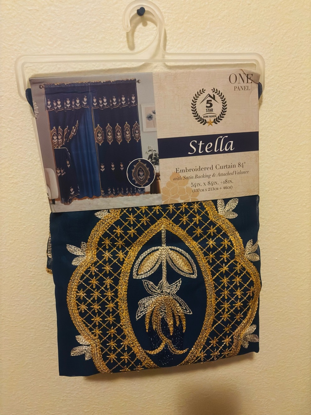 Set Stellah Navy Curtain Panel with Gold Embroidery